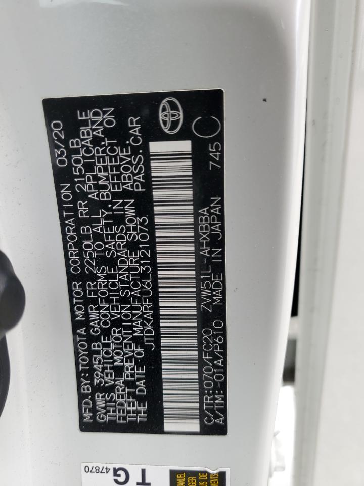 2020 Toyota Prius L VIN: JTDKARFU6L3121073 Lot: 65476235