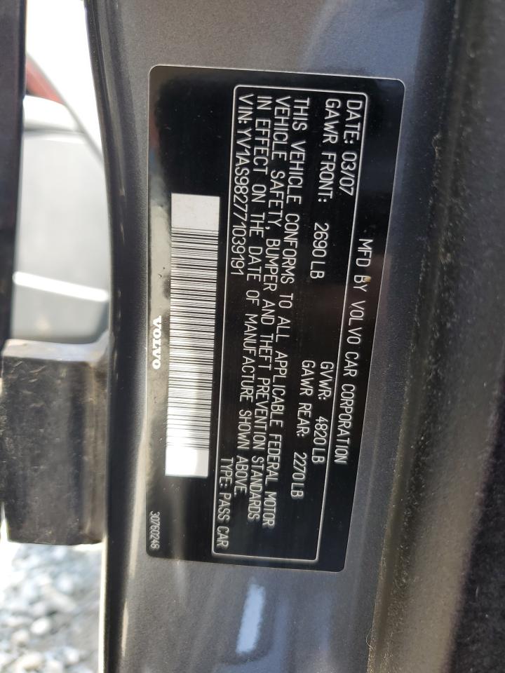 2007 Volvo S80 3.2 VIN: YV1AS982771039191 Lot: 64458535