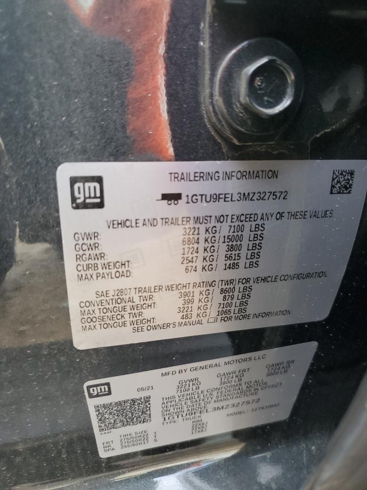 2021 GMC Sierra K1500 Denali VIN: 1GTU9FEL3MZ327572 Lot: 64091095