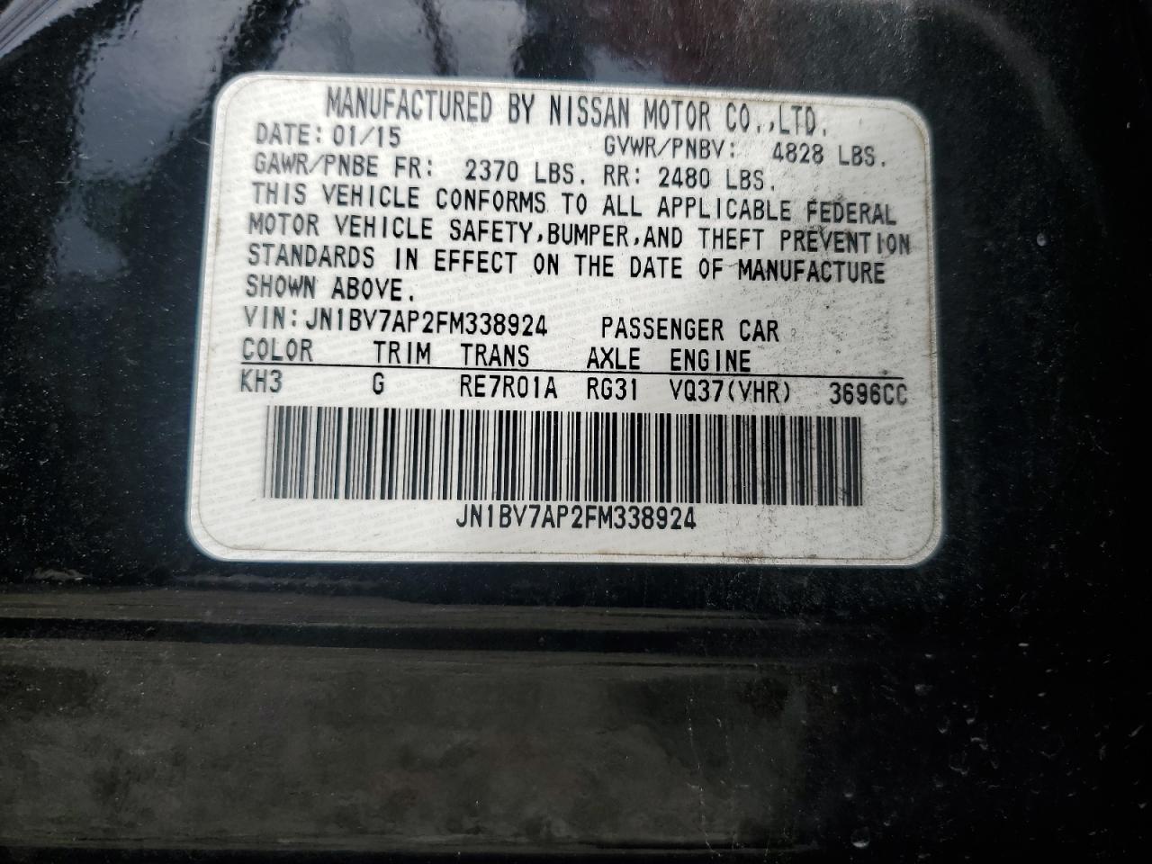 2015 Infiniti Q50 Base VIN: JN1BV7AP2FM338924 Lot: 64821585