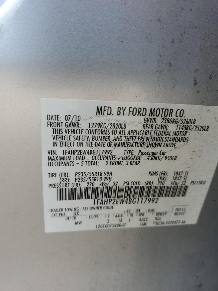 2011 Ford Taurus Sel VIN: 1FAHP2EW4BG117992 Lot: 64027125
