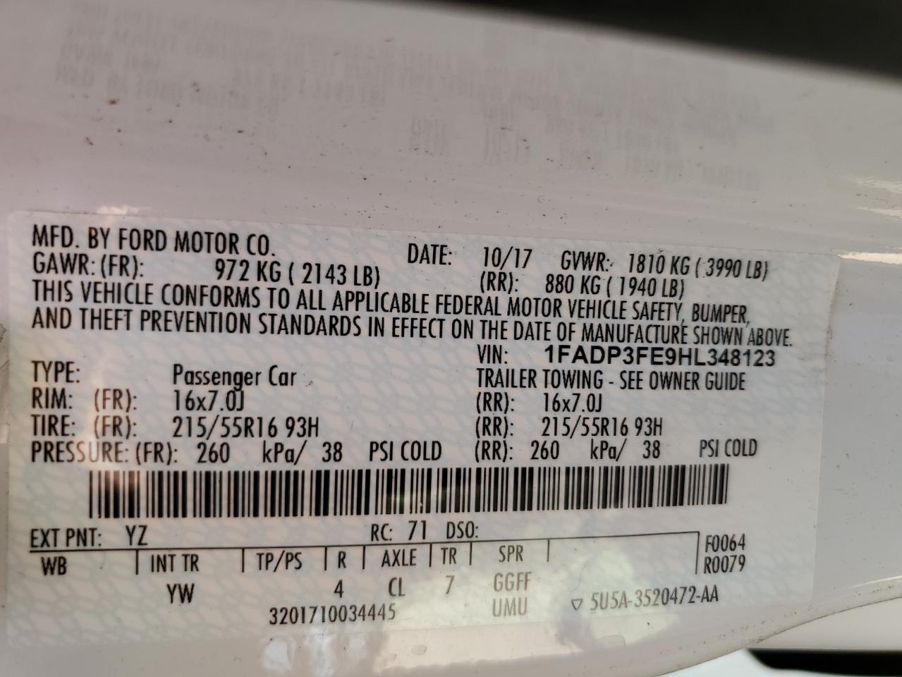 2017 Ford Focus Se VIN: 1FADP3FE9HL348123 Lot: 64624965