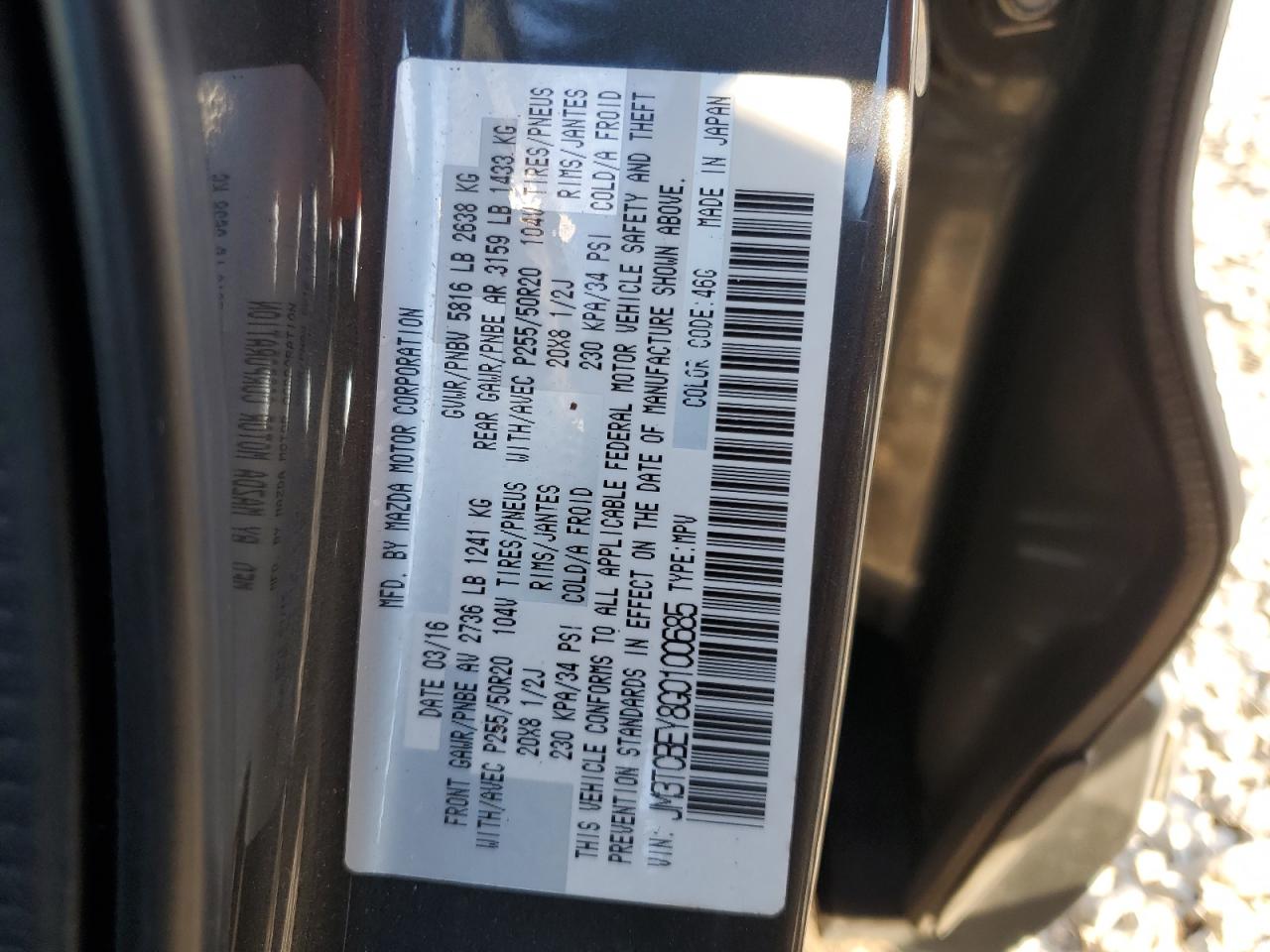 2016 Mazda Cx-9 Signature VIN: JM3TCBEY8G0100685 Lot: 62634375