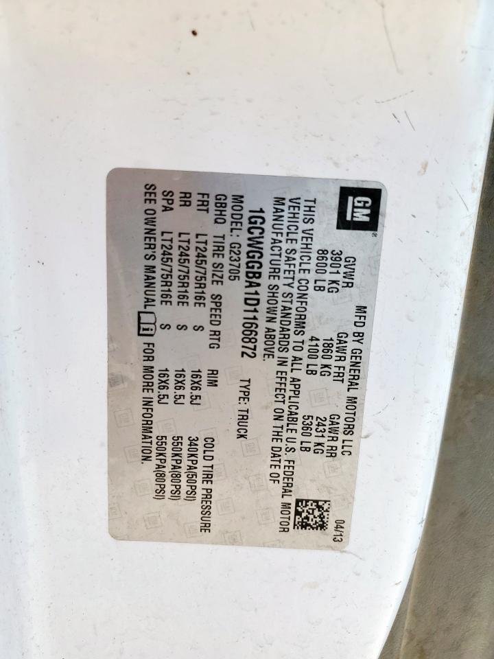 2013 Chevrolet Express G2500 VIN: 1GCWGGBA1D1166872 Lot: 65064975