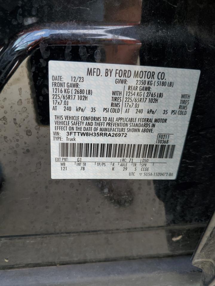 2024 Ford Maverick Xlt VIN: 3FTTW8H35RRA26972 Lot: 62949165