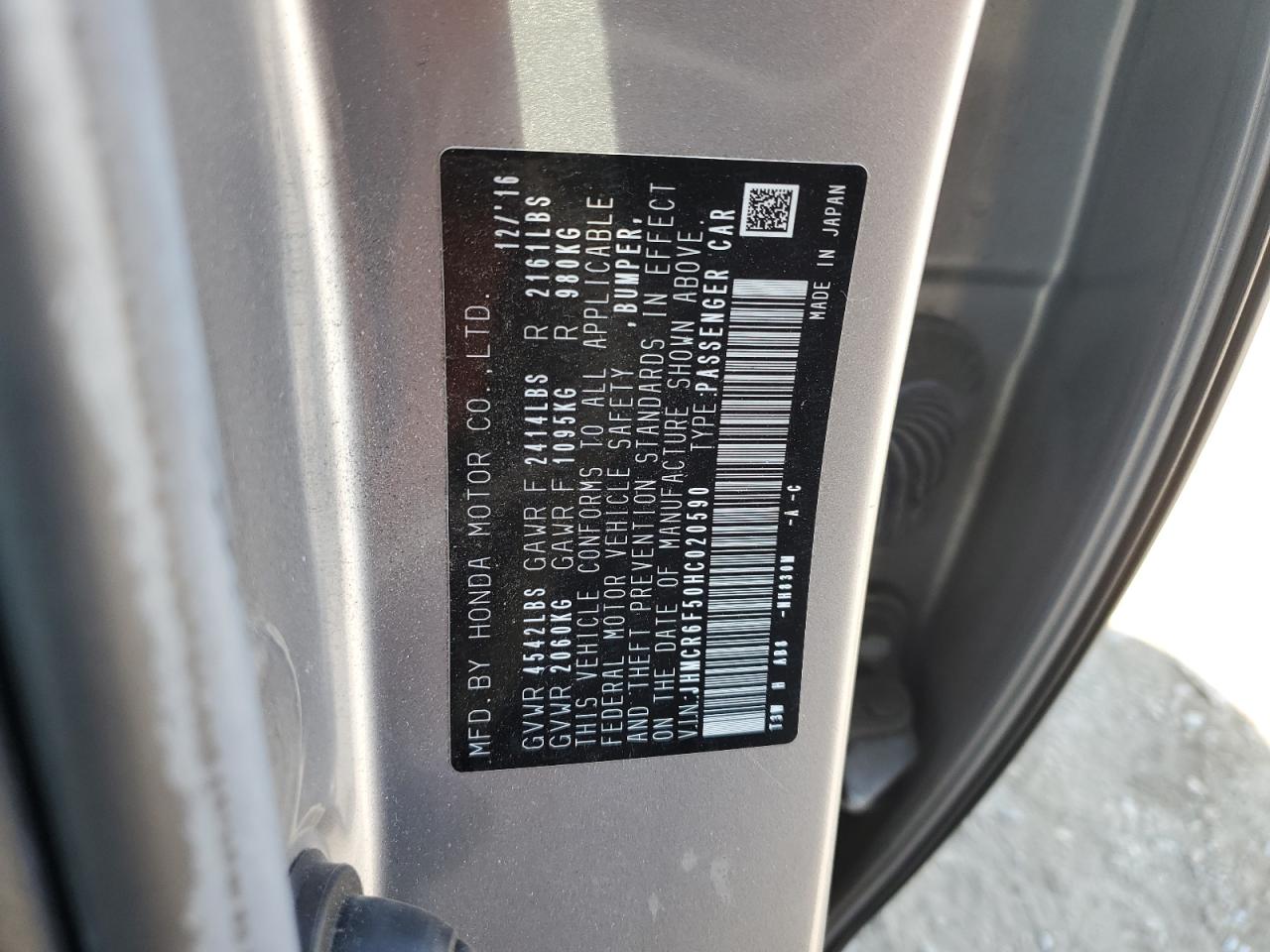 JHMCR6F50HC020590 HONDA ACCORD 2017