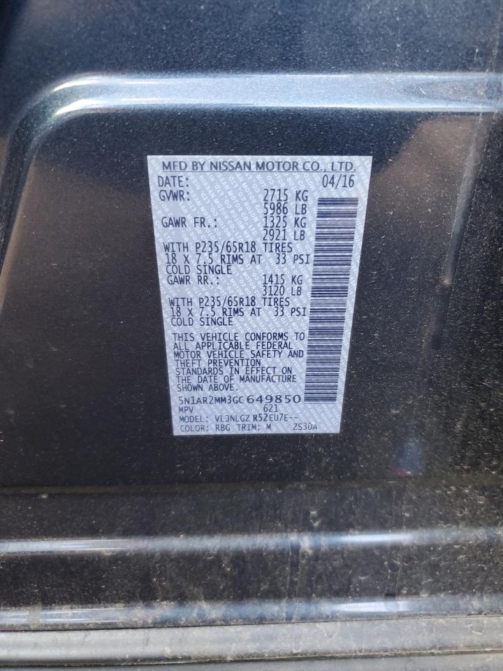 2016 Nissan Pathfinder S VIN: 5N1AR2MM3GC649850 Lot: 64226355