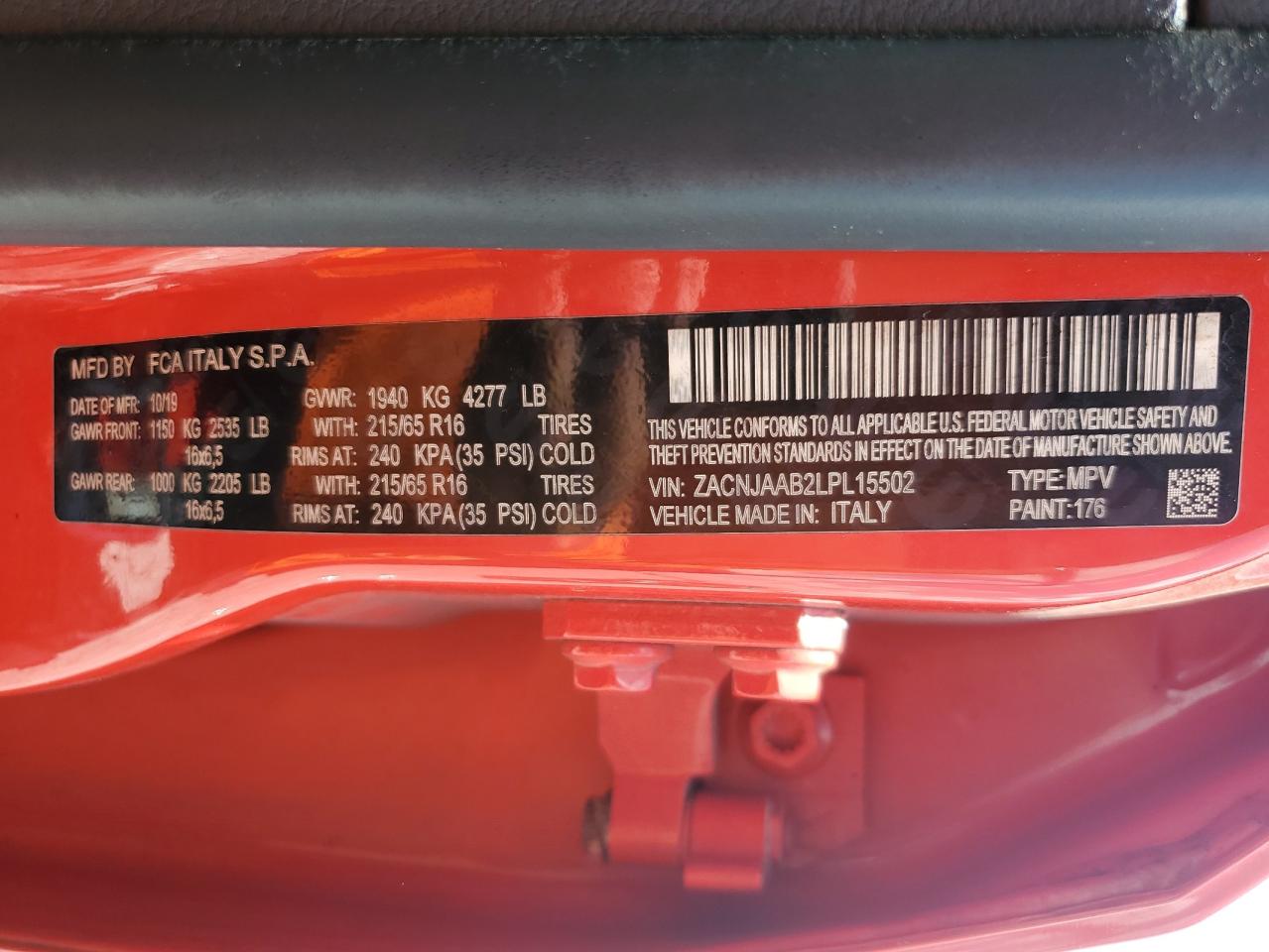 2020 Jeep Renegade Sport VIN: ZACNJAAB2LPL15502 Lot: 64099445