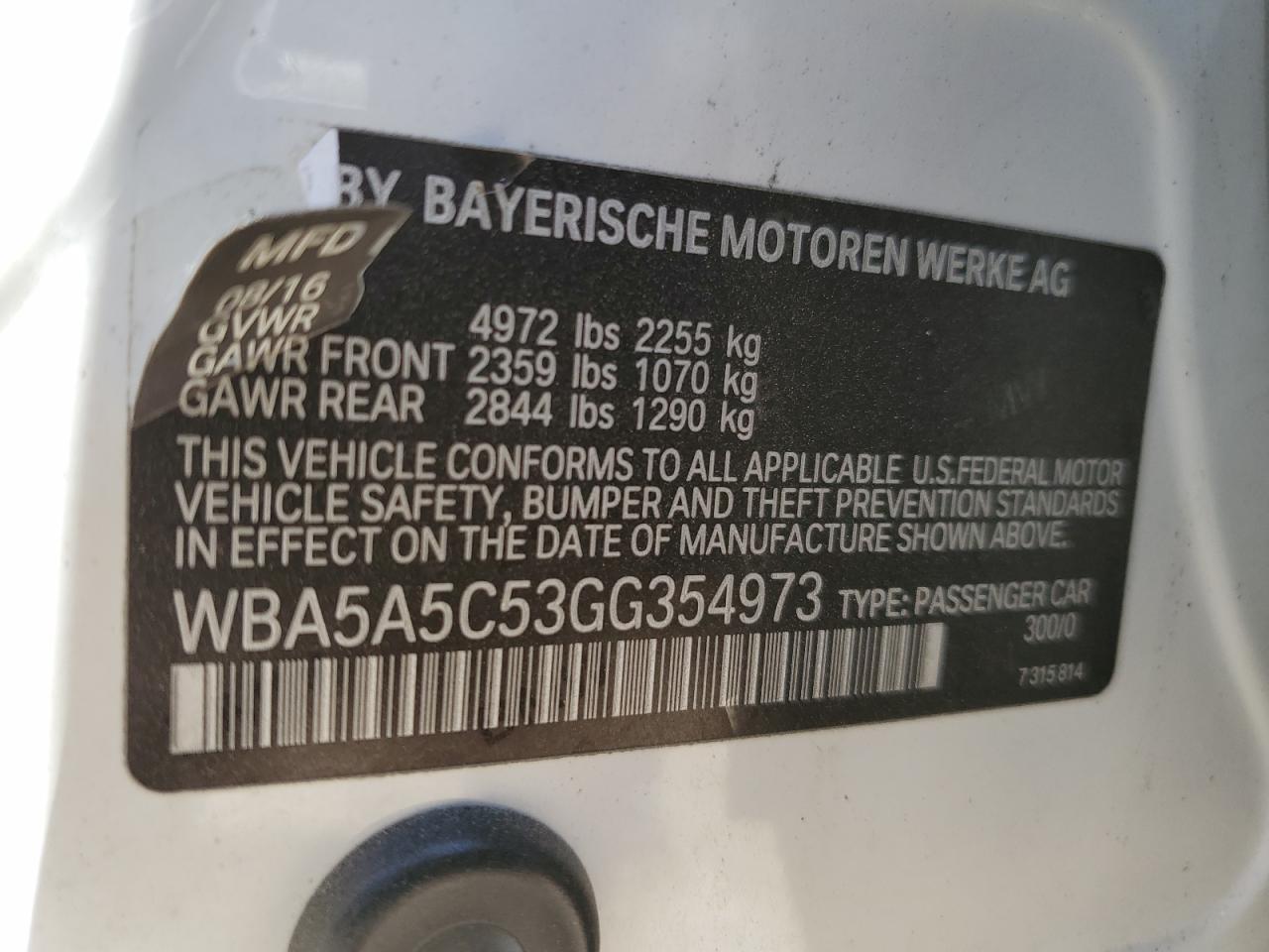 2016 BMW 528 I VIN: WBA5A5C53GG354973 Lot: 66045665