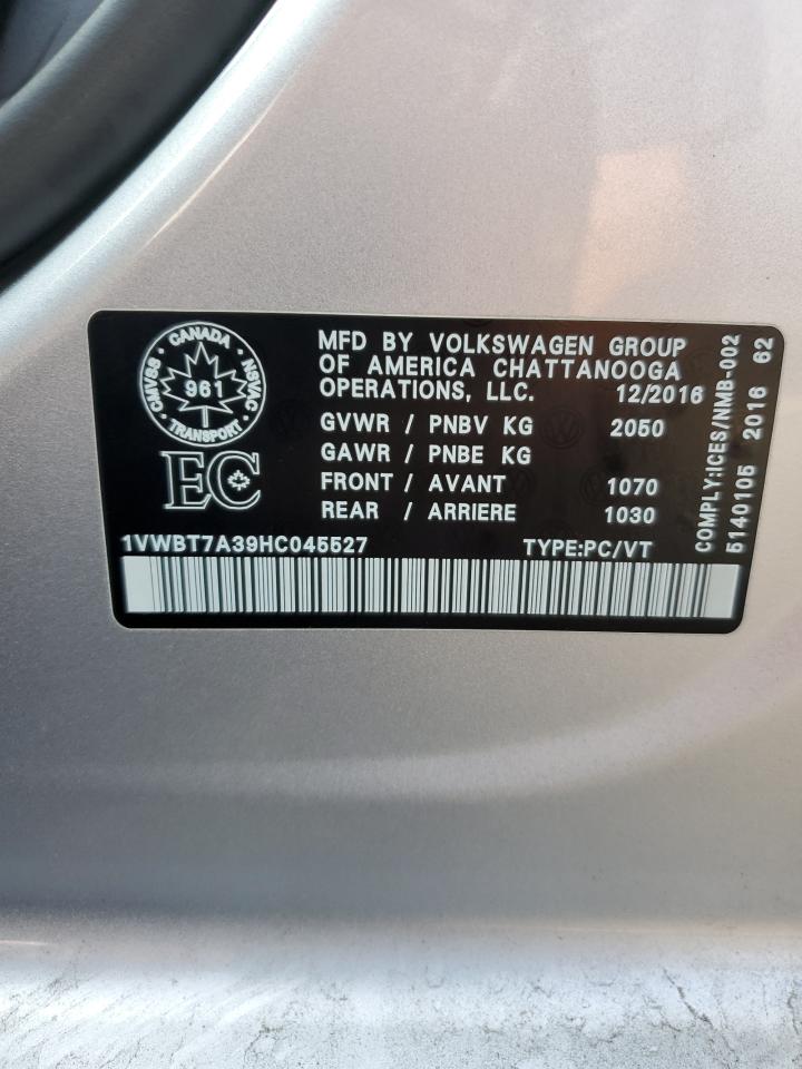 2017 Volkswagen Passat Se VIN: 1VWBT7A39HC045527 Lot: 64929725
