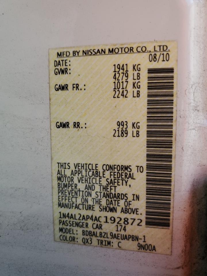 2010 Nissan Altima Base VIN: 1N4AL2AP4AC192872 Lot: 65334625