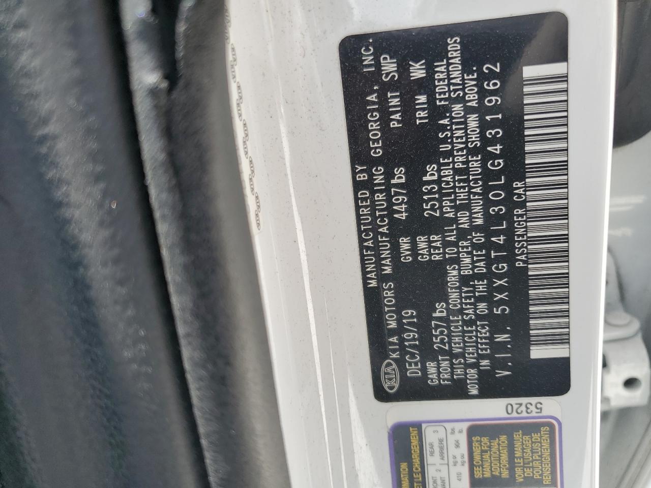 2020 Kia Optima Lx VIN: 5XXGT4L30LG431962 Lot: 64631595