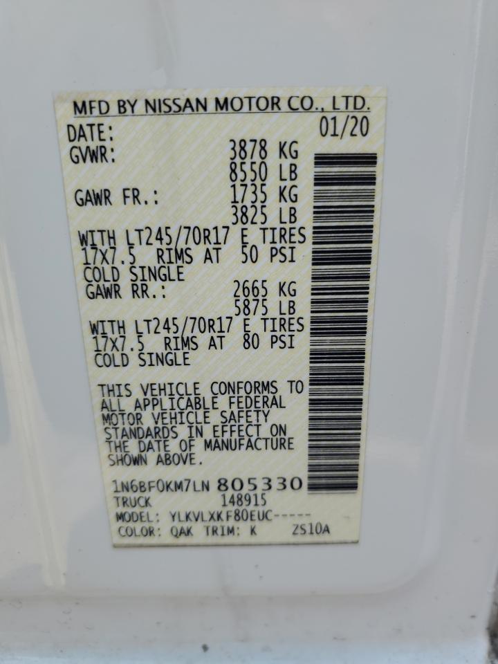 2020 Nissan Nv 1500 S VIN: 1N6BF0KM7LN805330 Lot: 62537385
