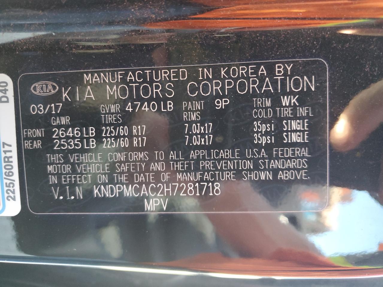 2017 Kia Sportage Lx VIN: KNDPMCAC2H7281718 Lot: 65166295