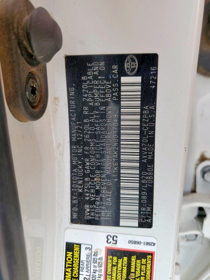 2022 Toyota Camry Xse VIN: 4T1K61AK2NU017049 Lot: 62109745