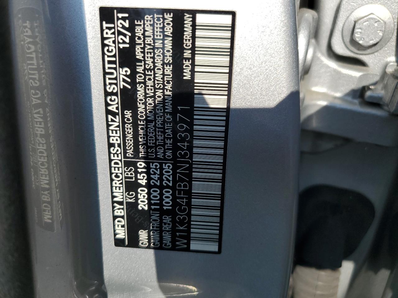 2022 Mercedes-Benz A 220 4Matic VIN: W1K3G4FB7NJ343971 Lot: 66385315