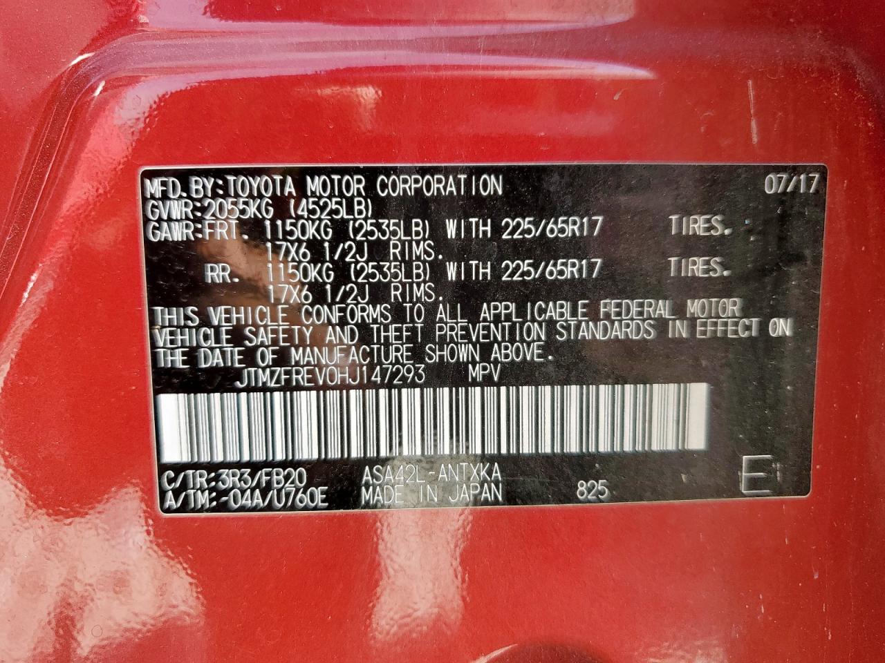 2017 Toyota Rav4 Le VIN: JTMZFREV0HJ147293 Lot: 64967575