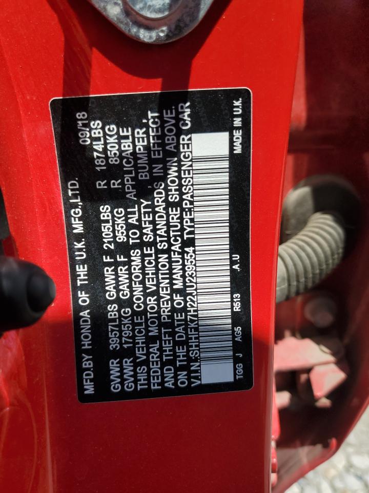 2018 Honda Civic Lx VIN: SHHFK7H22JU239554 Lot: 65466125