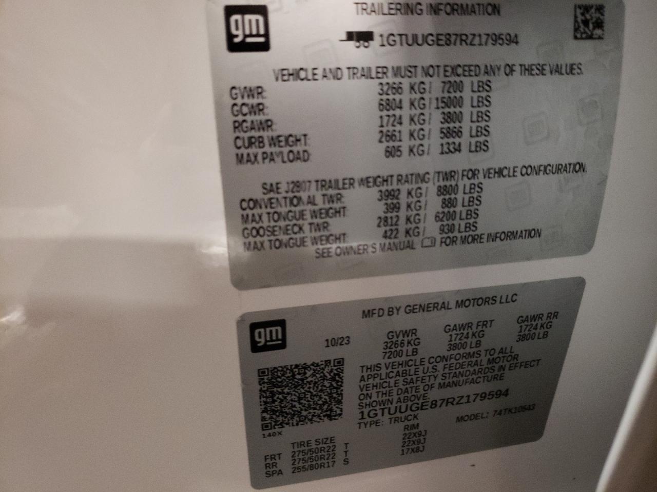 2024 GMC Sierra K1500 Denali VIN: 1GTUUGE87RZ179594 Lot: 65703845