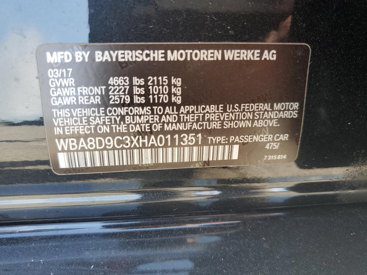 2017 BMW 330 Xi VIN: WBA8D9C3XHA011351 Lot: 64634345