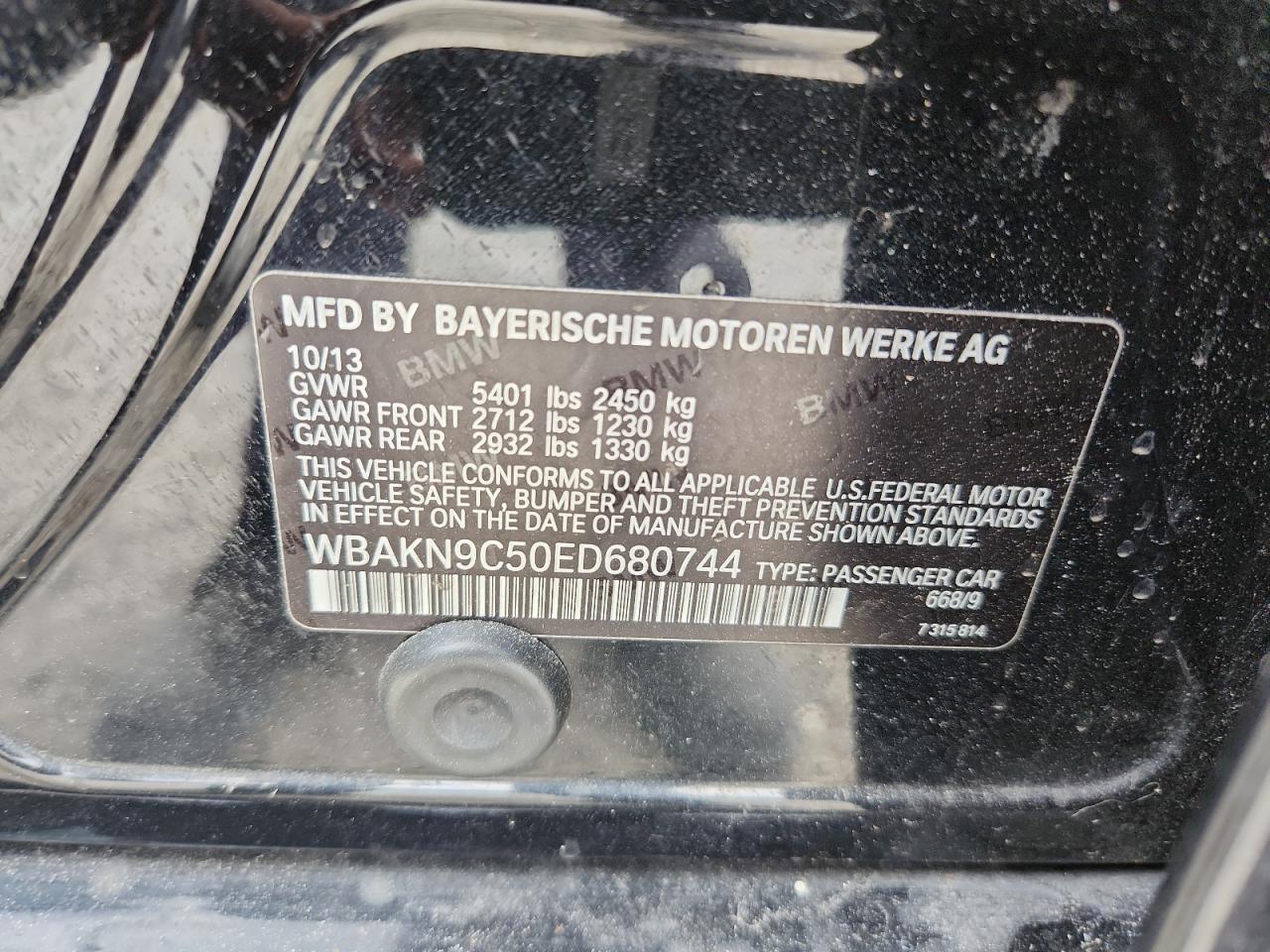 2014 BMW 550 I VIN: WBAKN9C50ED680744 Lot: 64983425