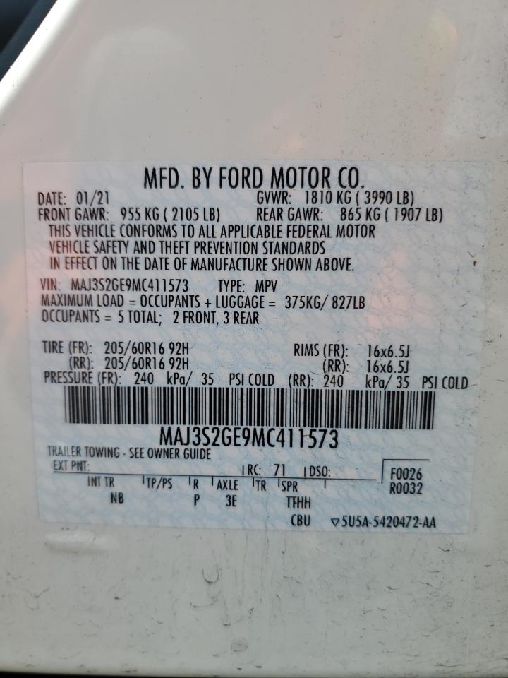 2021 Ford Ecosport Se VIN: MAJ3S2GE9MC411573 Lot: 86337195