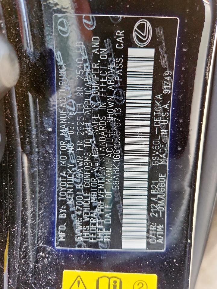 2016 Lexus Es 350 VIN: 58ABK1GG1GU016713 Lot: 65016845