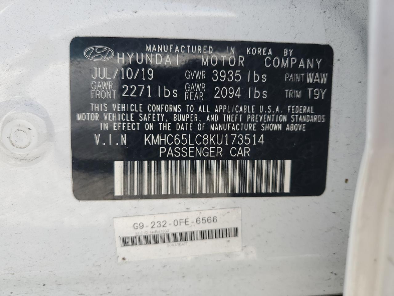 2019 Hyundai Ioniq Blue VIN: KMHC65LC8KU173514 Lot: 62990115