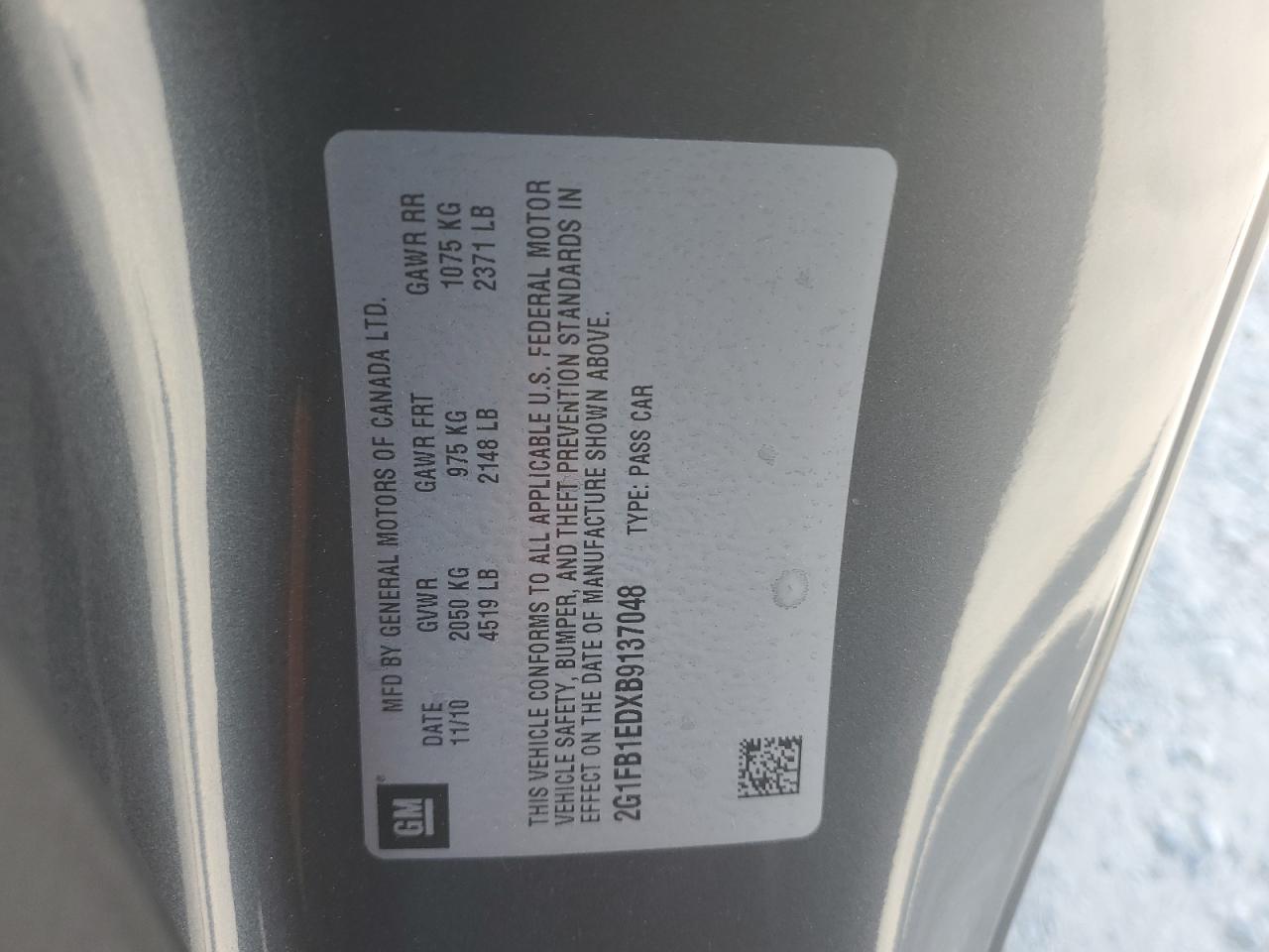 2011 Chevrolet Camaro Lt VIN: 2G1FB1EDXB9137048 Lot: 64626675