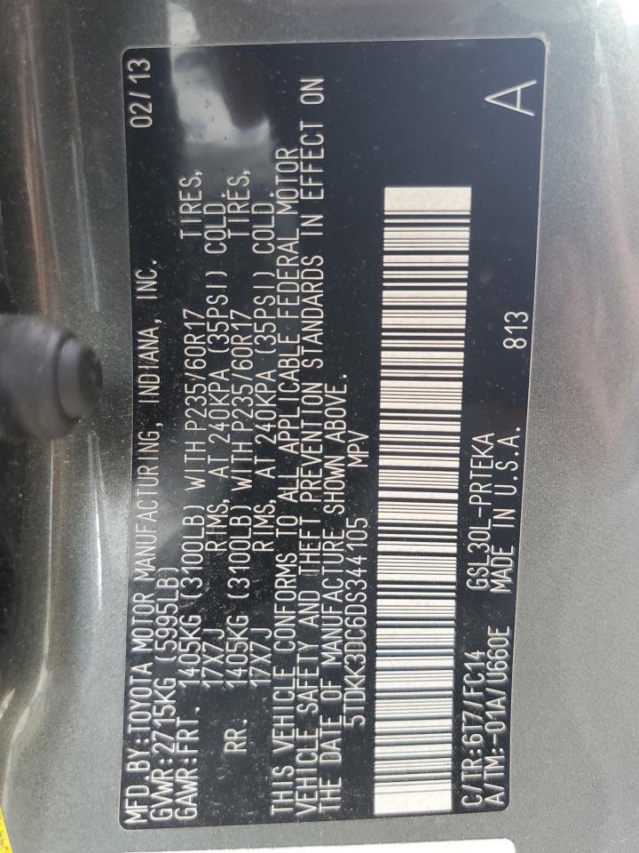 2013 Toyota Sienna Le VIN: 5TDKK3DC6DS344105 Lot: 65256385