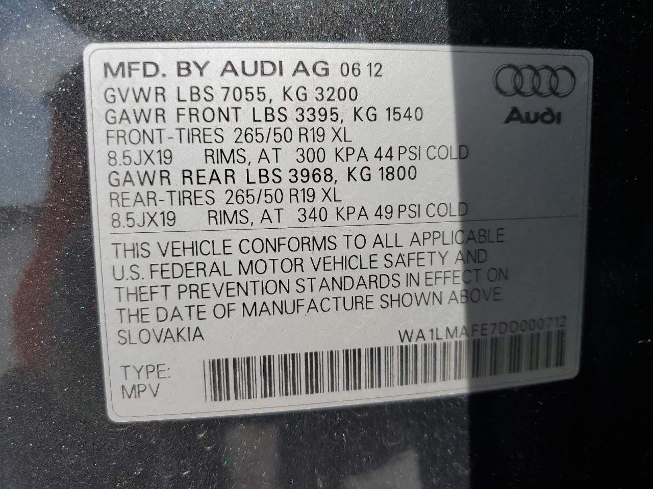 2013 Audi Q7 Premium Plus VIN: WA1LMAFE7DD000712 Lot: 65729675