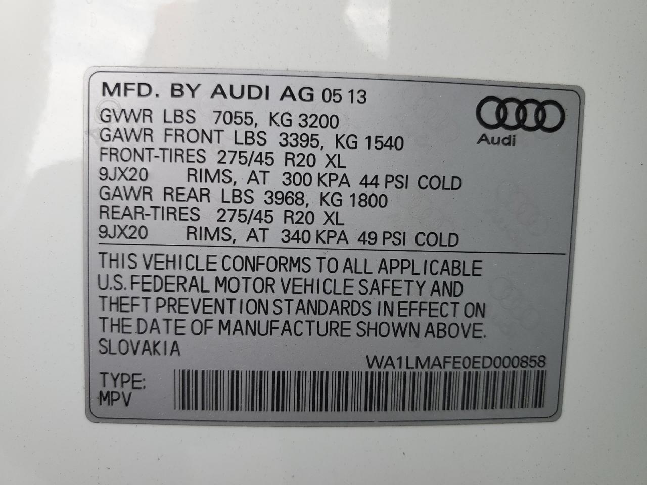 2014 Audi Q7 Premium Plus VIN: WA1LMAFE0ED000858 Lot: 65451265