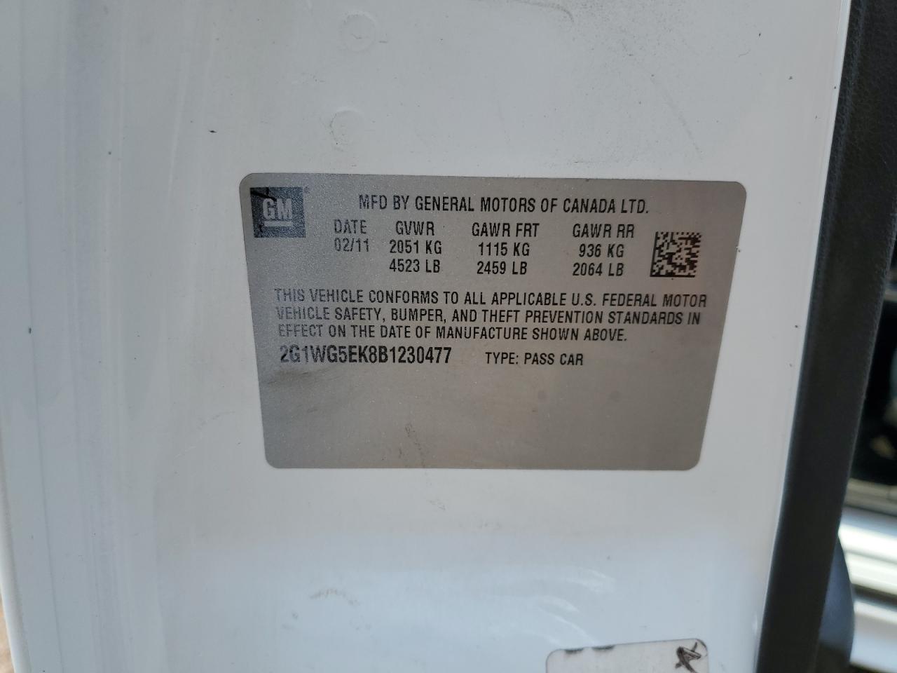 2011 Chevrolet Impala Lt VIN: 2G1WG5EK8B1230477 Lot: 66658775