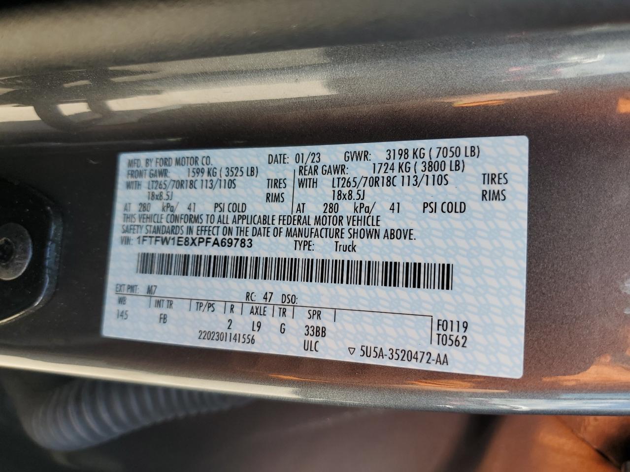 1FTFW1E8XPFA69783 FORD F-150 2023