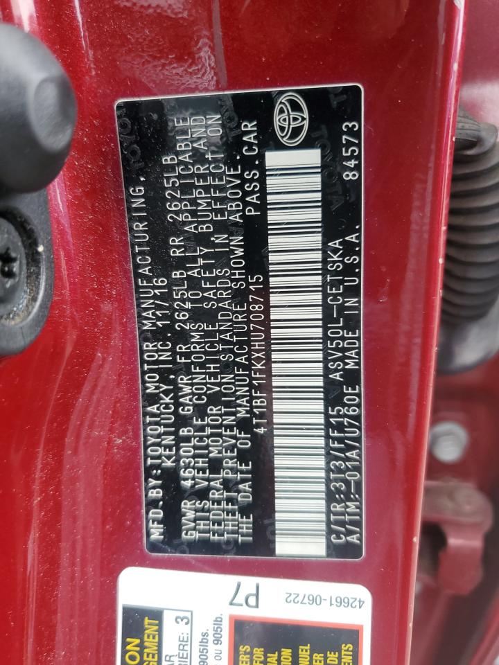 4T1BF1FKXHU708715 TOYOTA CAMRY 2017