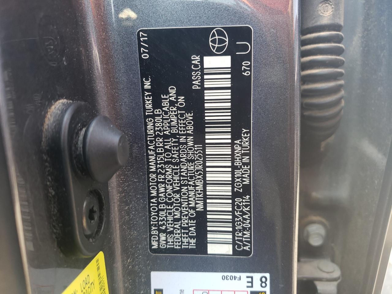 2018 Toyota C-Hr Xle VIN: NMTKHMBX5JR025511 Lot: 65074025