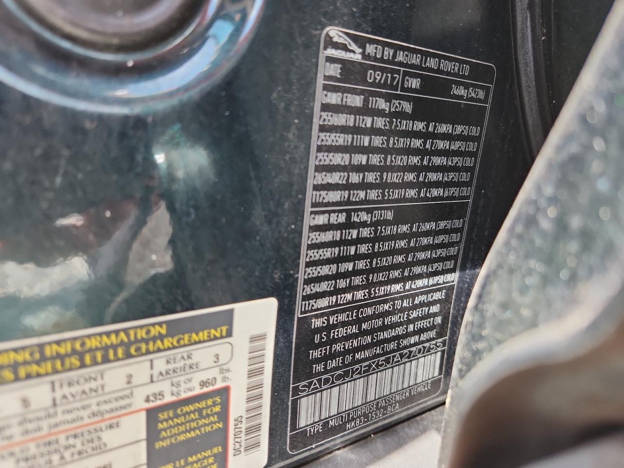 2018 Jaguar F-Pace Premium VIN: SADCJ2FX5JA270755 Lot: 65735975