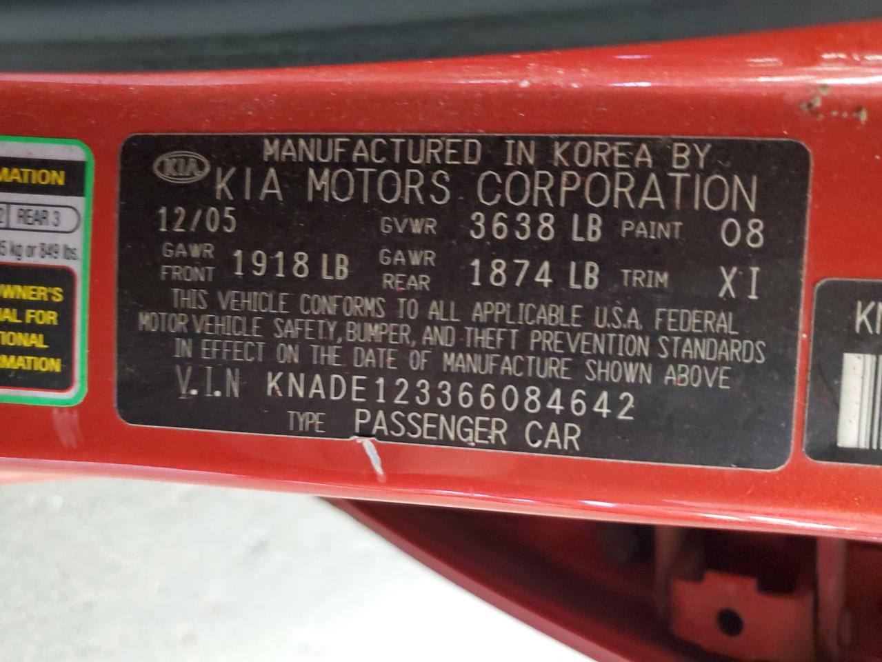 2006 Kia Rio VIN: KNADE123366084642 Lot: 65214075