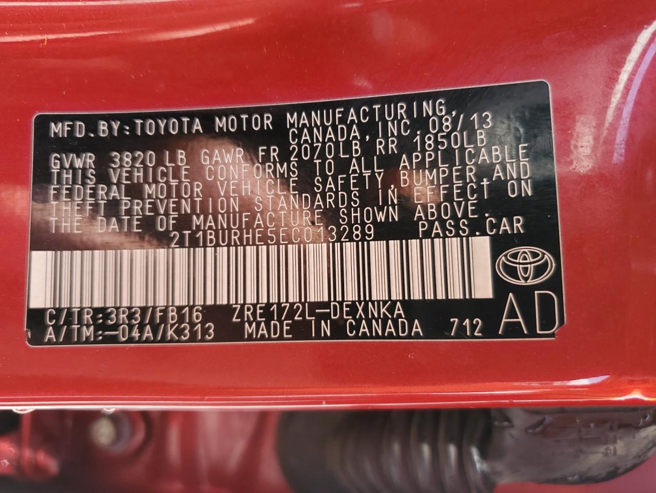 2014 Toyota Corolla L VIN: 2T1BURHE5EC013289 Lot: 65171405