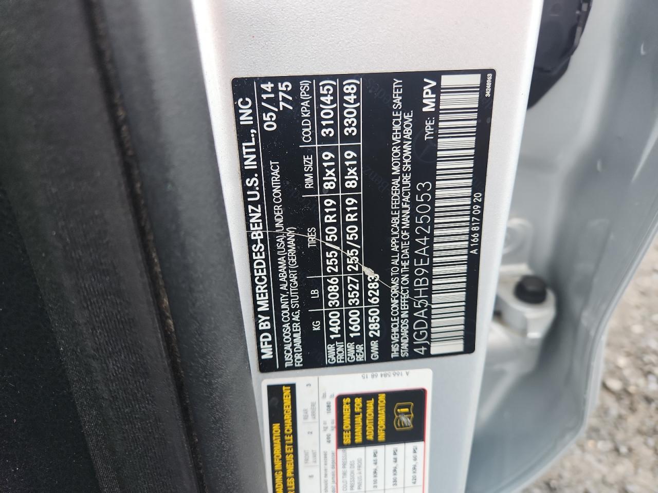 2014 Mercedes-Benz Ml 350 4Matic VIN: 4JGDA5HB9EA425053 Lot: 62451115