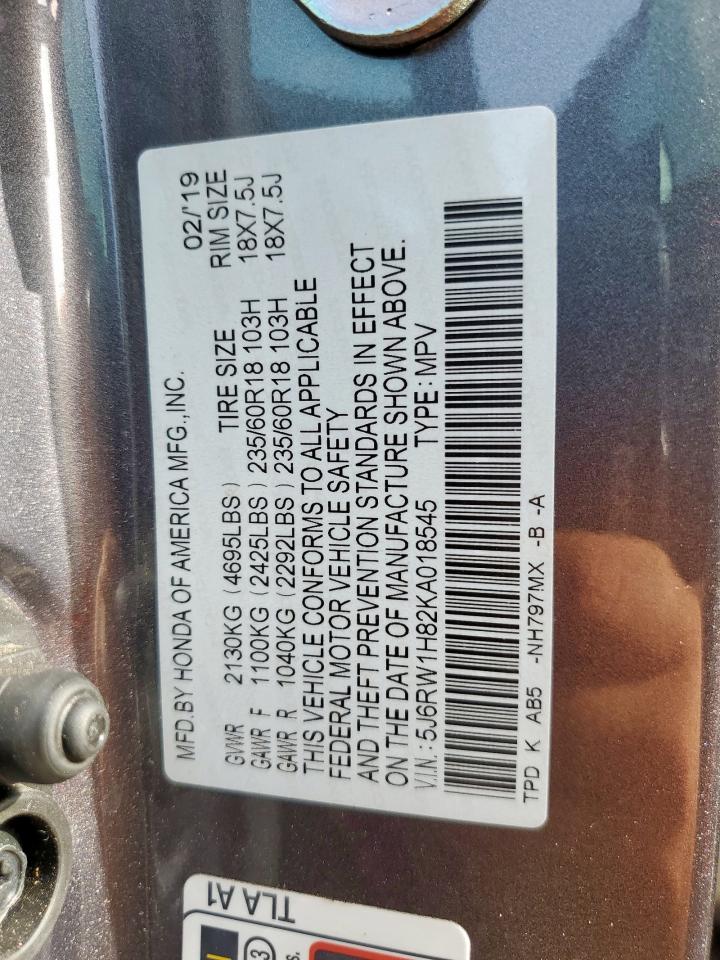 2019 Honda Cr-V Exl VIN: 5J6RW1H82KA018545 Lot: 63042935