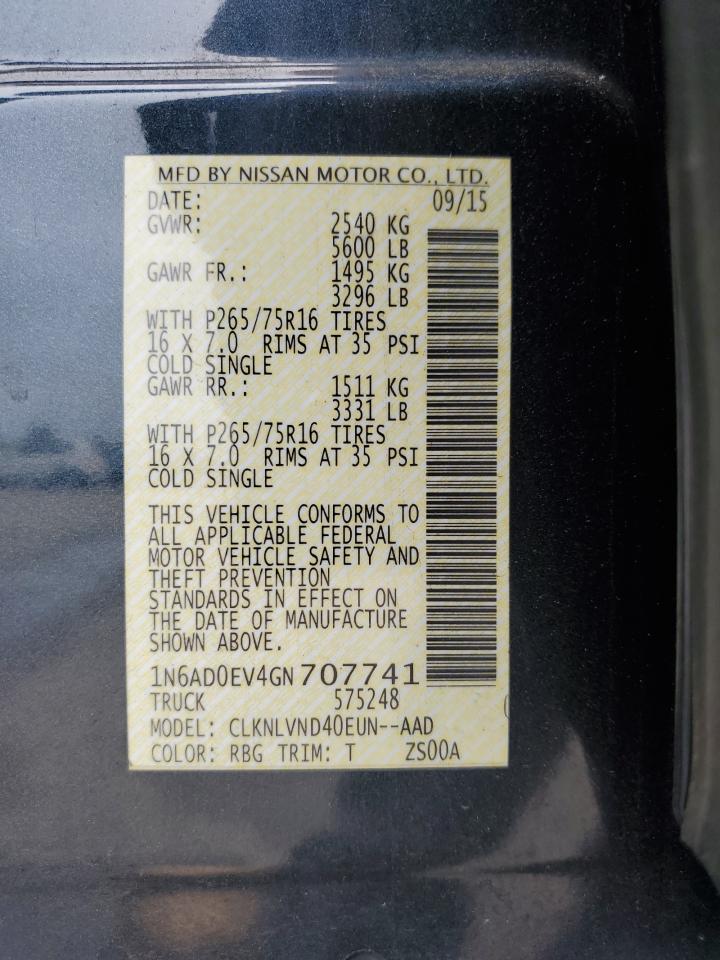 1N6AD0EV4GN707741 NISSAN FRONTIER 2016