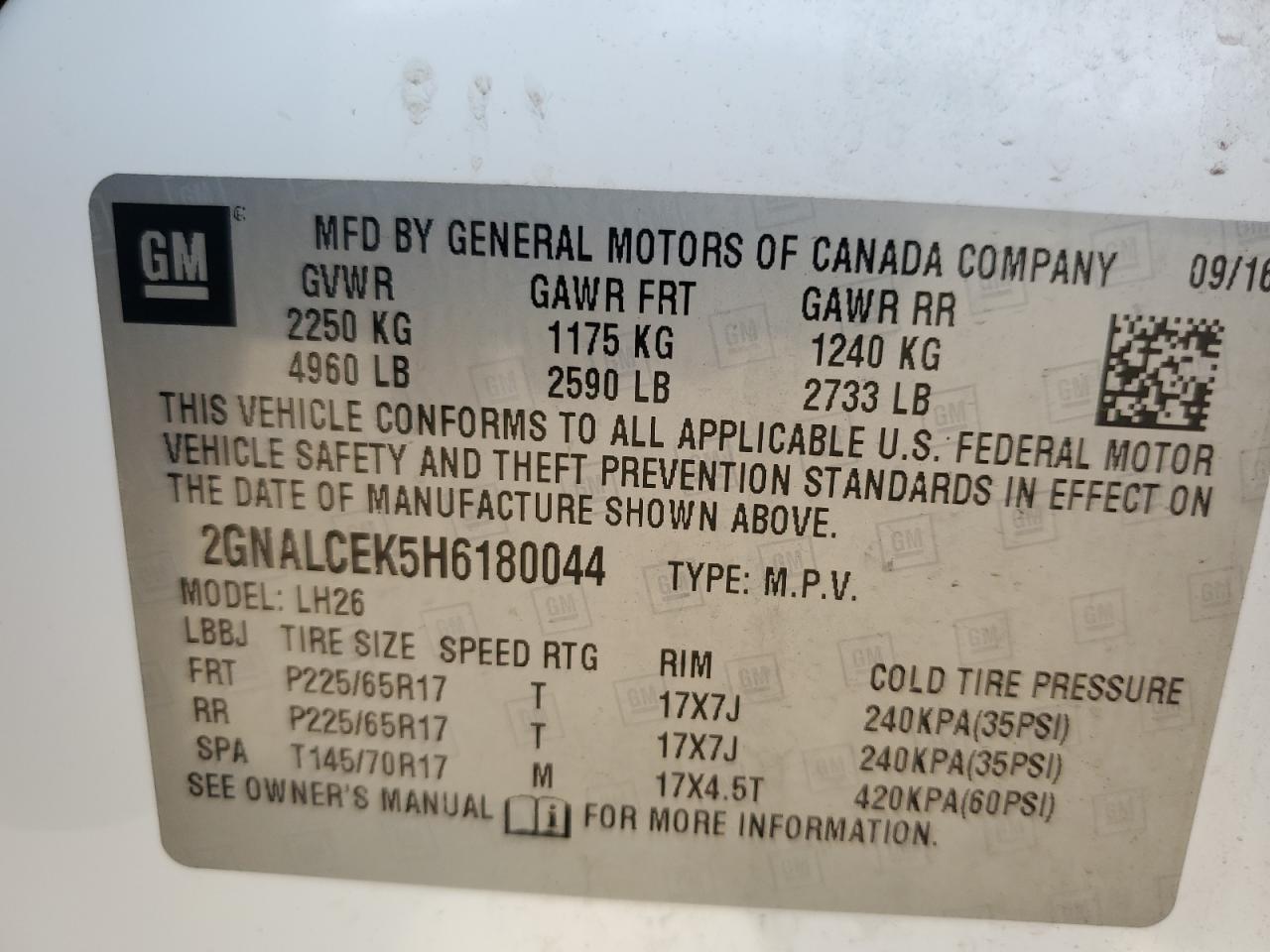 2GNALCEK5H6180044 CHEVROLET EQUINOX 2017