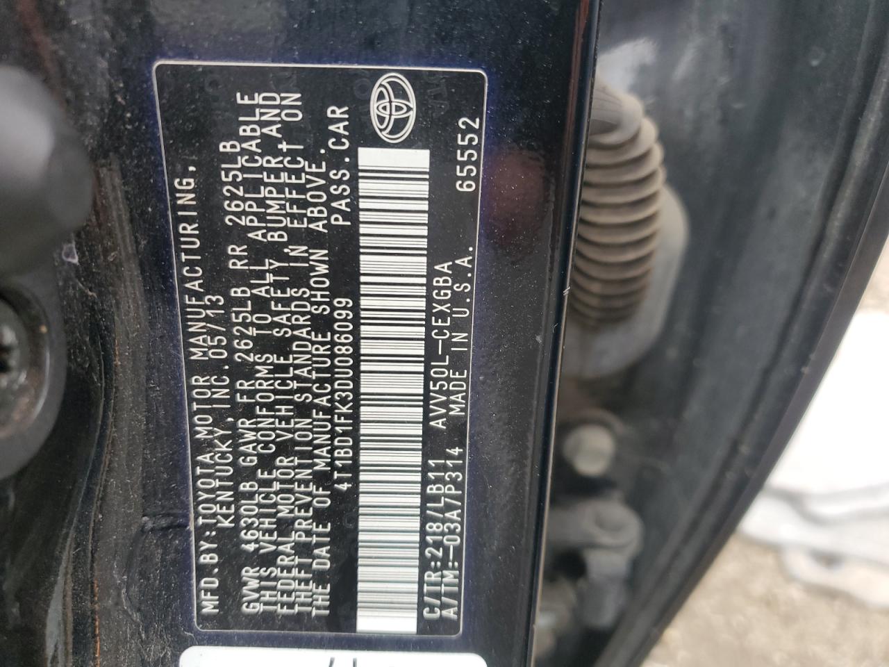 4t1bd1fk3du086099 4T1BD1FK3DU086099 2013 Toyota Camry Hybrid