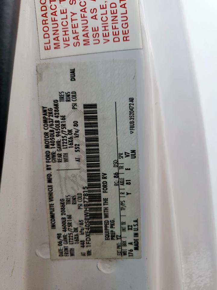 1998 Ford Econoline E450 Super Duty Cutaway Van Rv VIN: 1FDXE40S8WHB77815 Lot: 71995045