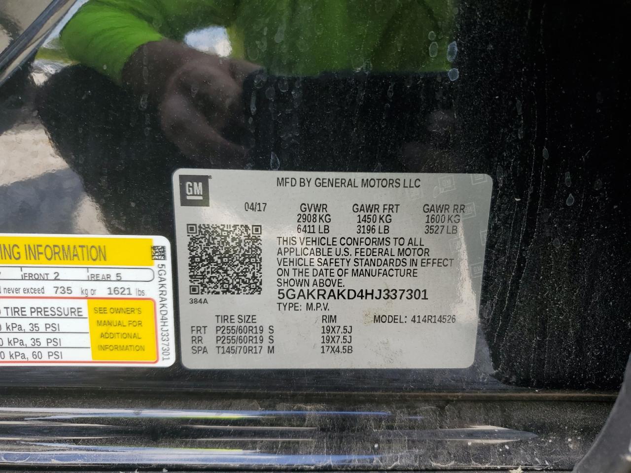 2017 Buick Enclave VIN: 5GAKRAKD4HJ337301 Lot: 64613275