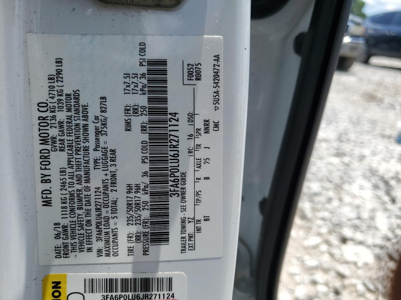 3FA6P0LU6JR271124 FORD FUSION 2018