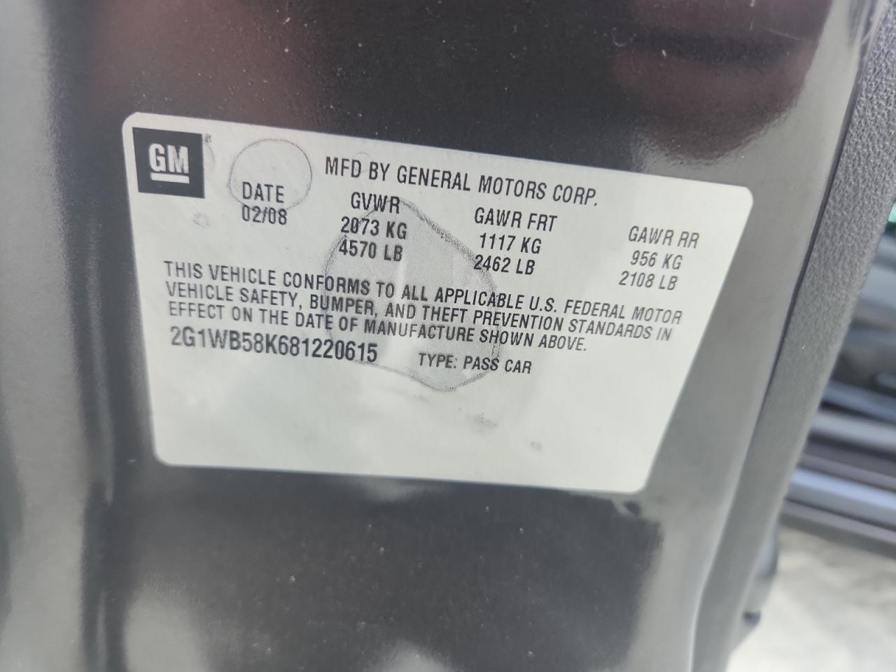 2008 Chevrolet Impala Ls VIN: 2G1WB58K681220615 Lot: 64023945