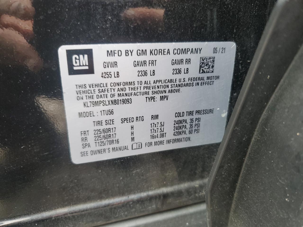 2022 Chevrolet Trailblazer Lt VIN: KL79MPSLXNB019093 Lot: 64692815