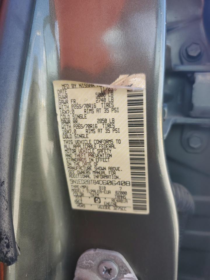 2004 Nissan Xterra Xe VIN: 5N1ED28T84C606408 Lot: 63668995